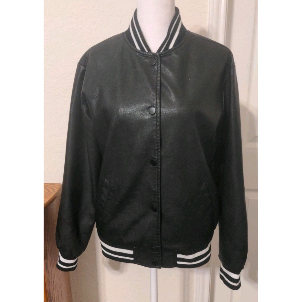 Slate & Willow Black Faux Leather Bomber Jacket. Size S